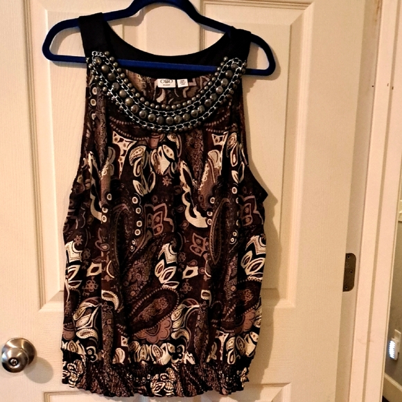 Cato Tops - Cato Black and Silver Embellished Sleeveless Tank Top